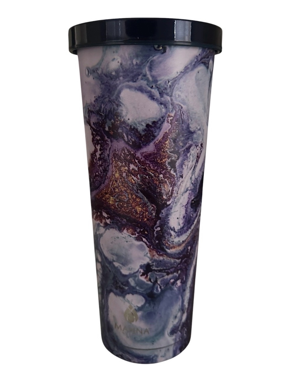 Purple and Blue Marble Swirl Print Tumbler Gold Veining